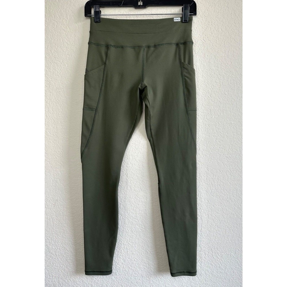 Forever 21 Leggings Olive Green Mesh Pockets Stretch Hi Rise Athletic Workout XS